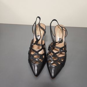 Elie Tahari Black Leather Strappy Heel Ankle Strap Pump High Pointed Sz 7